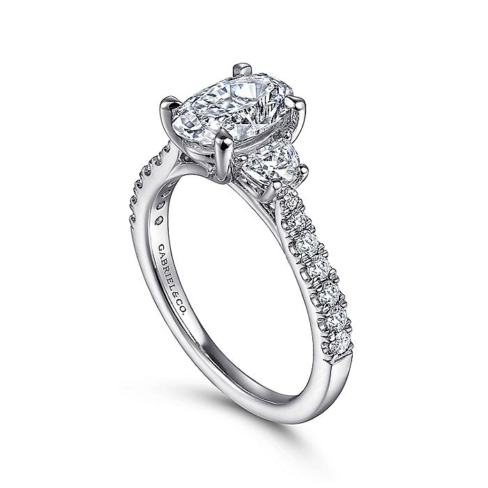 14K White Gold Isabel Three Stone Oval Diamond Engagement Ring