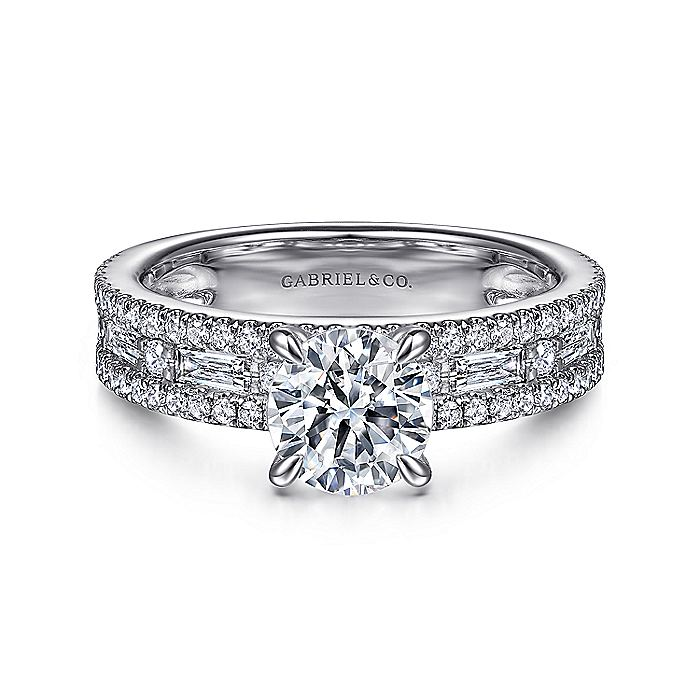 14K White Gold Uliana Wide Band Round Diamond Engagement Ring
