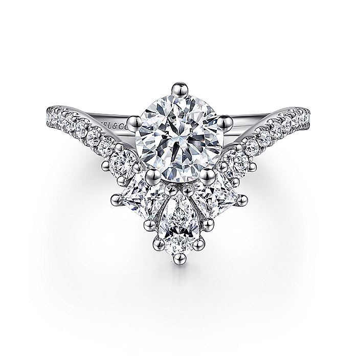 14K White Gold ‘Estella’ Chevron Round Diamond Engagement Ring