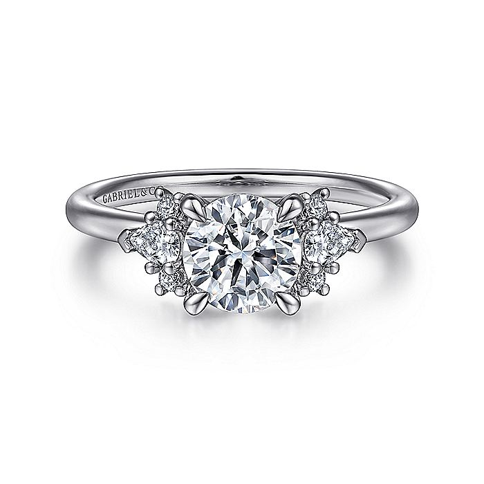 14K White Gold ‘Elayna’ Three Stone Cluster Diamond Engagement Ring