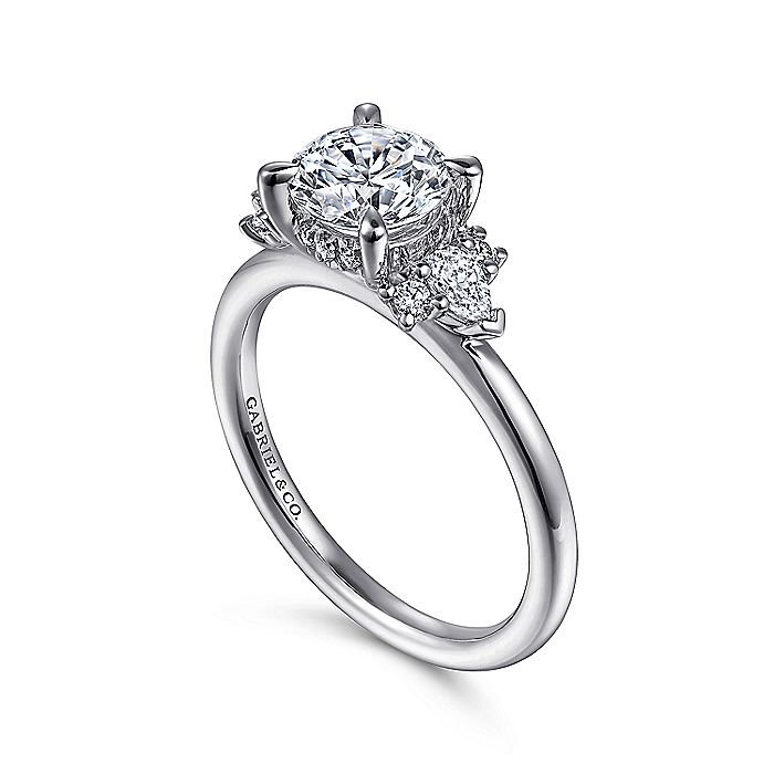 14K White Gold ‘Elayna’ Three Stone Cluster Diamond Engagement Ring