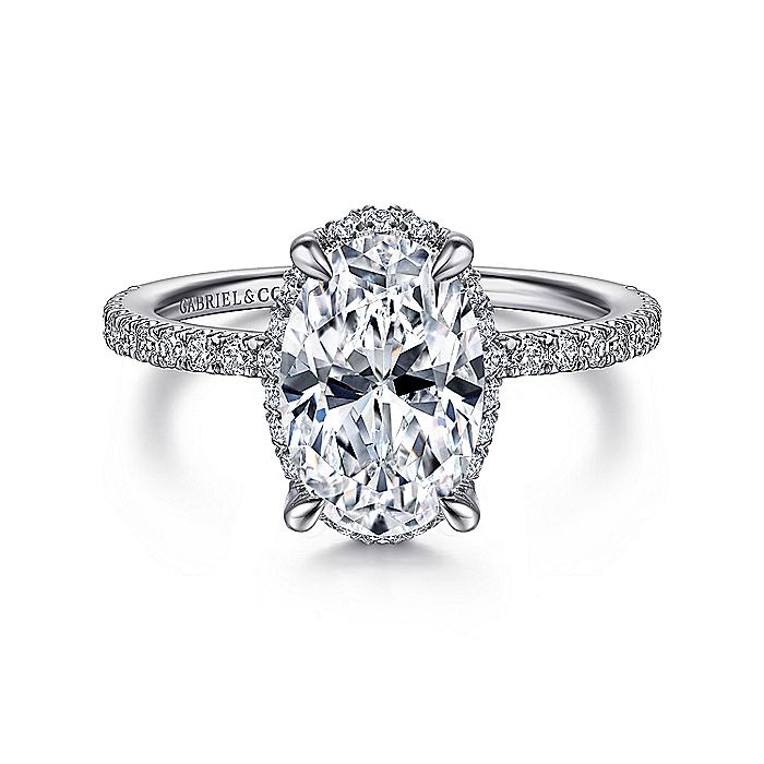 14K White Gold Hart Hidden Halo Oval Diamond Engagement Ring