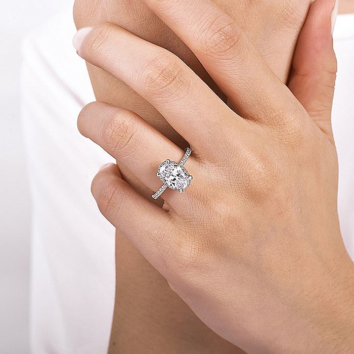 14K White Gold Hart Hidden Halo Oval Diamond Engagement Ring