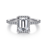 14K White Gold ‘Hart’ Hidden Halo Emerald Cut Diamond Engagement Ring