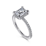 14K White Gold Hart Hidden Halo Emerald Cut Diamond Engagement Ring
