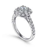 14K White Gold Skylar Cushion Halo Round Diamond Engagement Ring