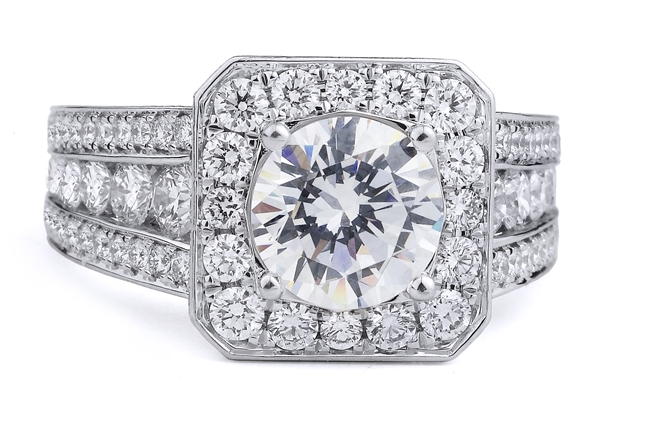 18K White Gold Diamond Halo Wide Band Engagement Ring