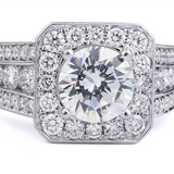 18K White Gold Diamond Halo Wide Band Engagement Ring
