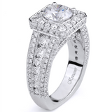 18K White Gold Diamond Halo Wide Band Engagement Ring