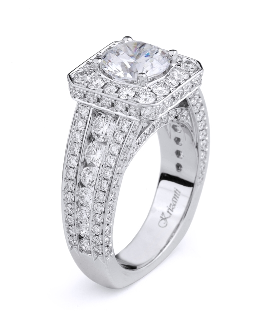 18K White Gold Diamond Halo Wide Band Engagement Ring