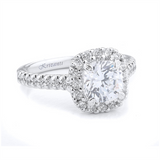 18K White Gold Cushion Center Diamond Halo Engagement Ring
