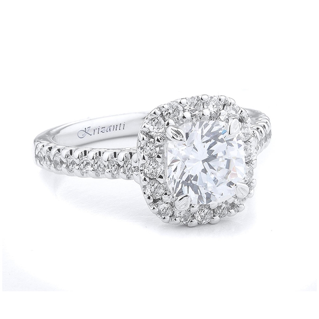 18K White Gold Cushion Center Diamond Halo Engagement Ring