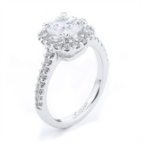 18K White Gold Cushion Center Diamond Halo Engagement Ring