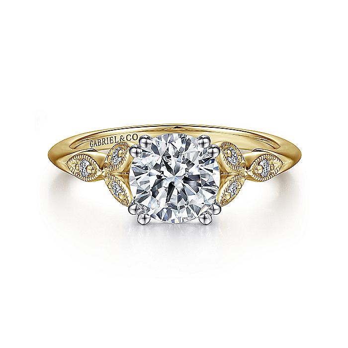 14K Yellow And White Gold  Celia Split Shank Round Diamond Engagement Ring
