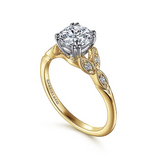 14K Yellow And White Gold  Celia Split Shank Round Diamond Engagement Ring