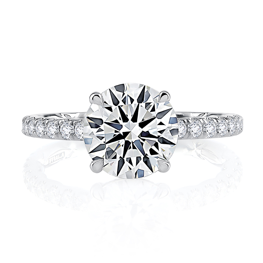 14K White Gold Round Quilted Diamond Engagement Ring