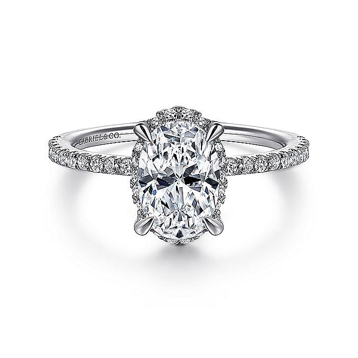14K White Gold Hart Hidden Halo Oval Diamond Engagement Ring