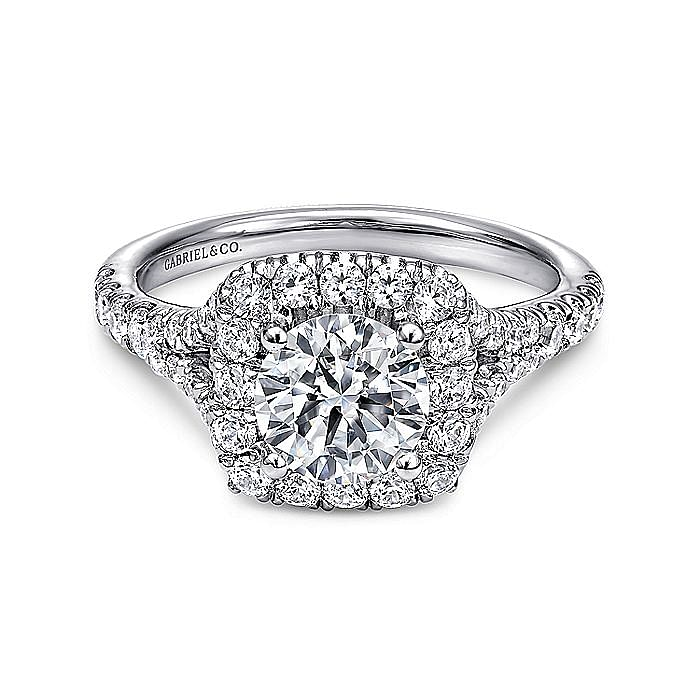14K White Gold Kennedy Split Shank Halo Round Diamond Engagement Ring