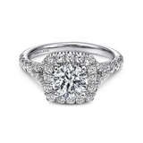14K White Gold Kennedy Split Shank Halo Round Diamond Engagement Ring