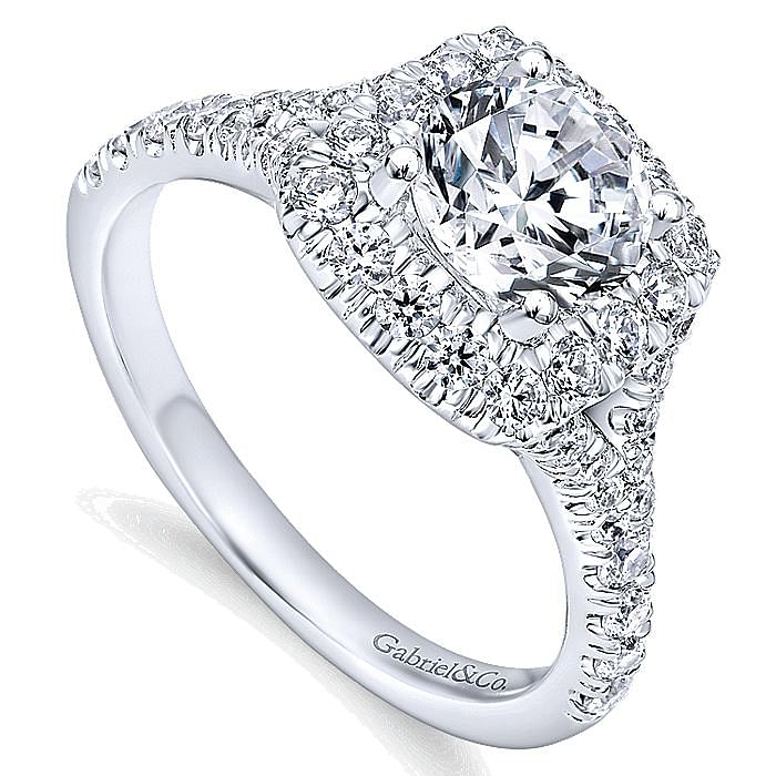14K White Gold Kennedy Split Shank Round Halo Diamond Engagement Ring