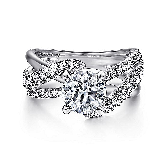 14K White Gold Zaira Bypass Round Natural Diamonds Engagement Ring