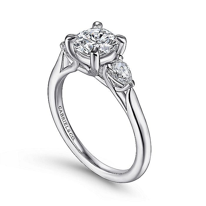 14K White Gold Sunday Round Three Stone Diamond Engagement Ring