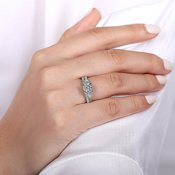 14K White Gold Sunday Three Stone Round Diamond Engagement Ring