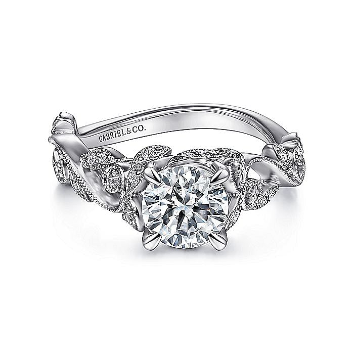 14K White Gold ‘Martedi’ Floral Round Diamond Engagement Ring