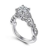 14K White Gold ‘Martedi’ Floral Round Diamond Engagement Ring