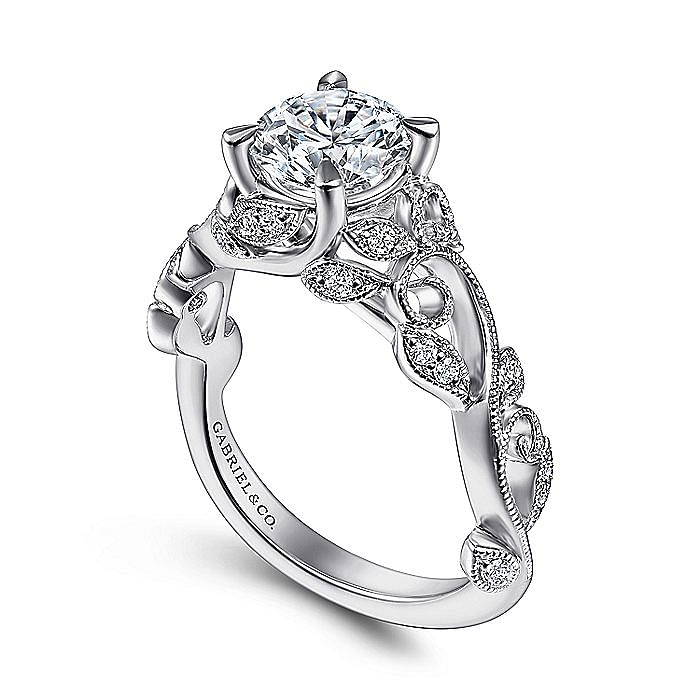 14K White Gold Martedi Free Form Round Natural Diamonds Engagement Ring