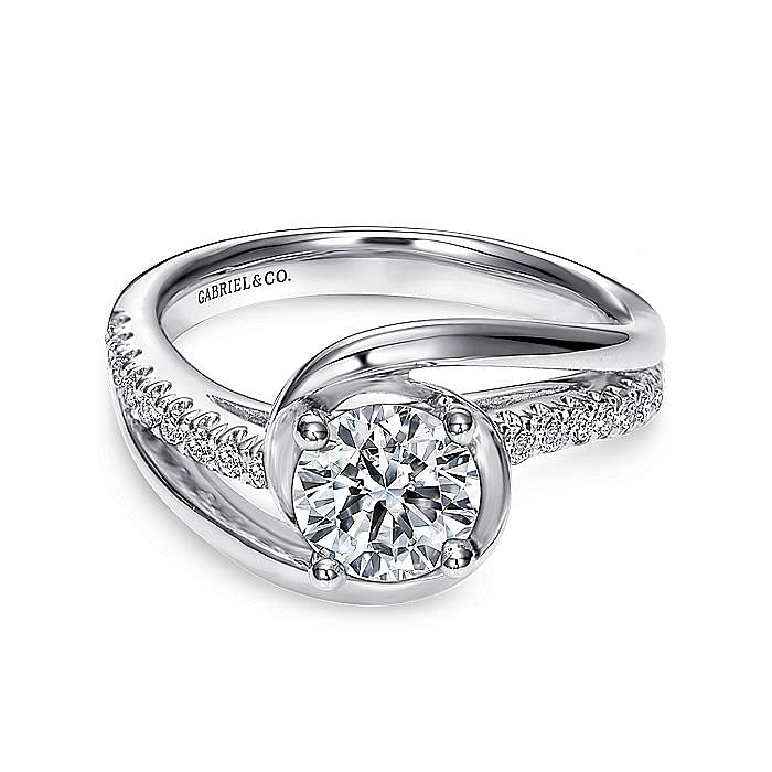14K White Gold Lucca Bypass Round Diamond Engagement Ring