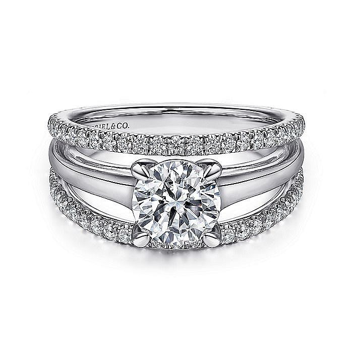 14K White Gold Hamila Split Shank Round Diamond Engagement Ring