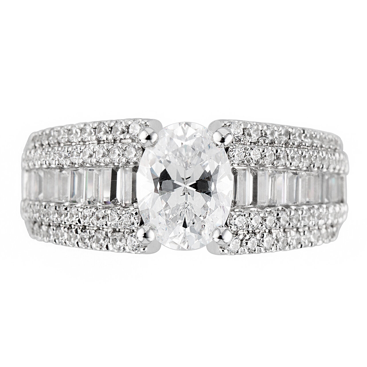 18K White Gold Wide Band Diamond Engagement Ring