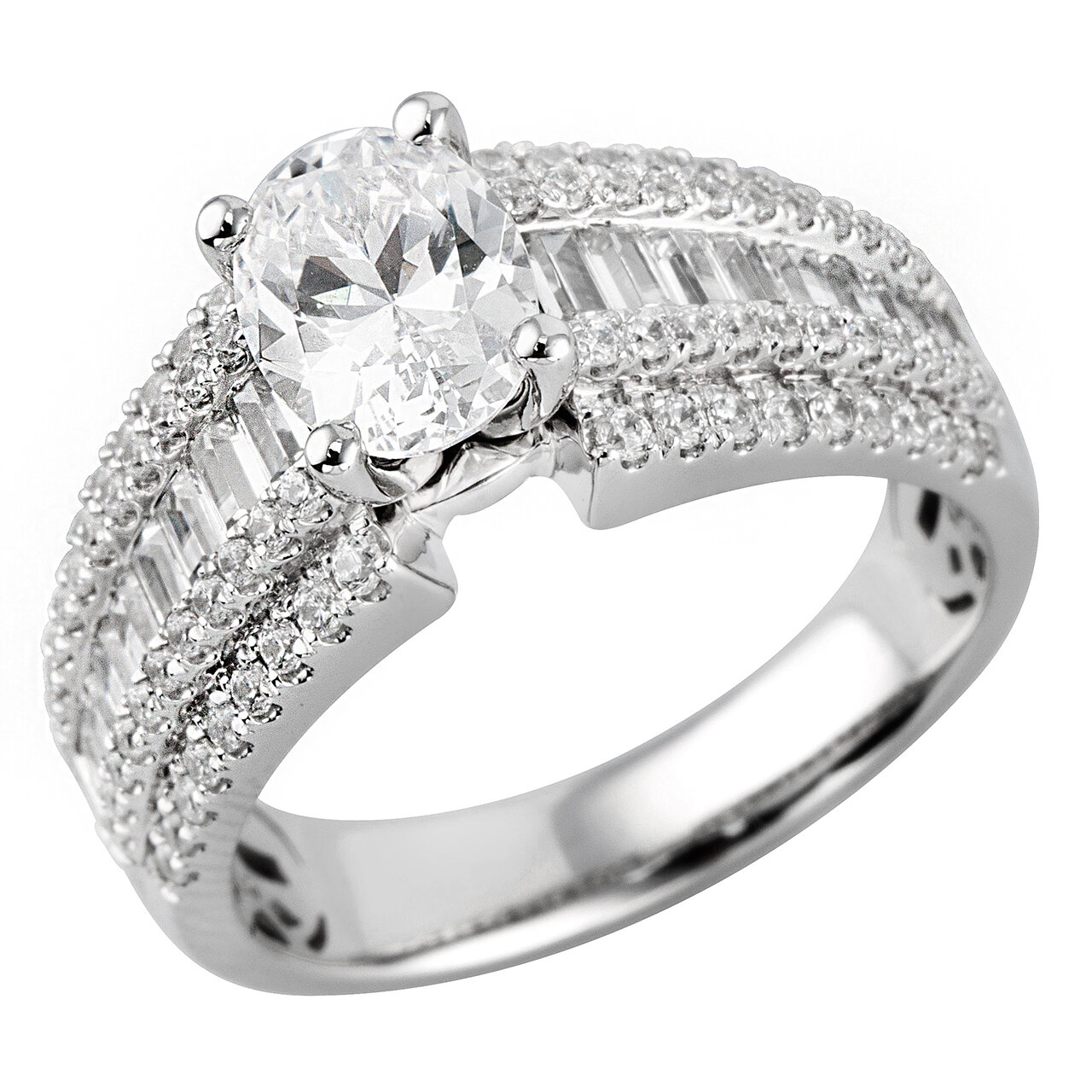 18K White Gold Wide Band Diamond Engagement Ring