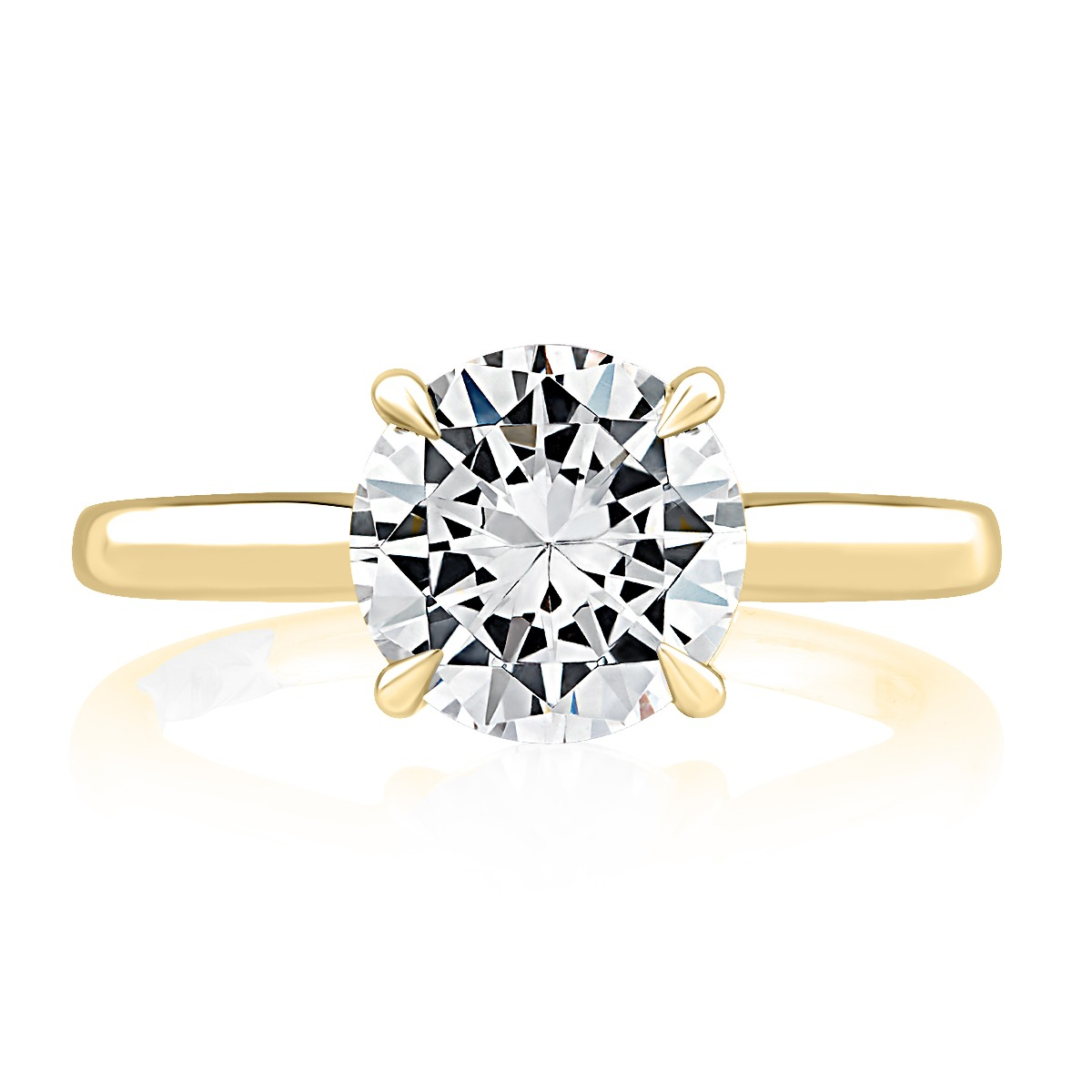 14K Yellow And White Gold Solitaire Diamond Engagement Ring With Peek-A-Boo Diamonds