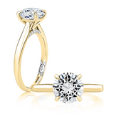 14K Yellow And White Gold Solitaire Diamond Engagement Ring With Peek-A-Boo Diamonds