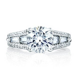 14K White Gold Art Deco Inspired Wide Band Engagement Ring
