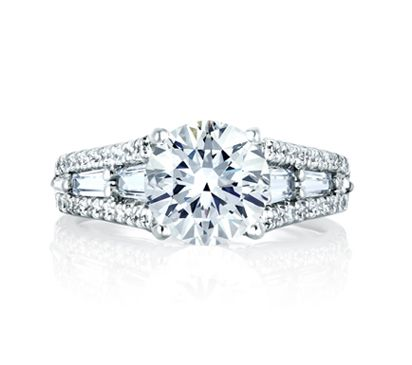 14K White Gold Art Deco Inspired Wide Band Engagement Ring