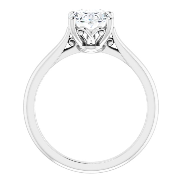 14K White Gold Oval Center Solitaire Engagement Ring