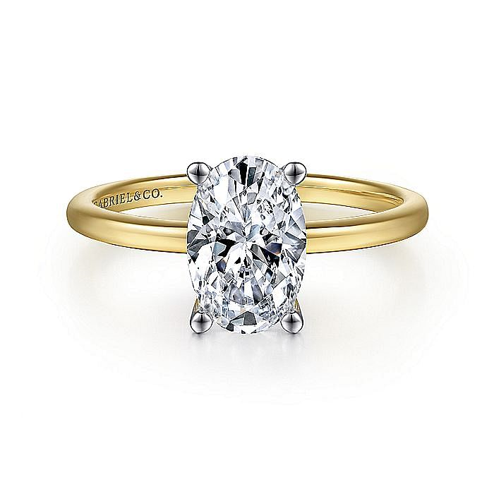 14K Yellow And White Gold Evalia Oval Center Solitaire Engagement Ring
