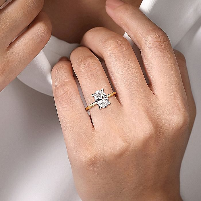 14K Yellow And White Gold Evalia Oval Center Solitaire Engagement Ring