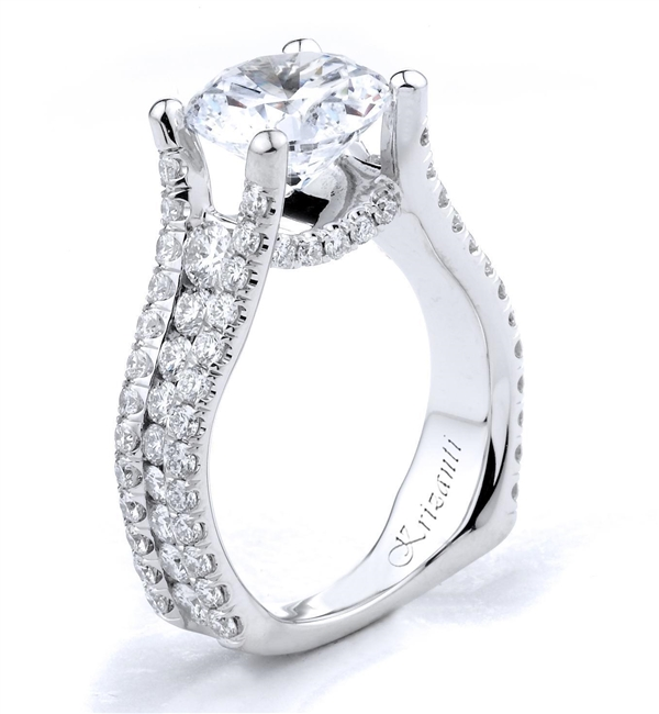 18K White Gold Wide Band Engagement Ring