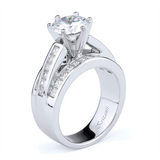 18K White Gold Wide Band Three Row Round Diamond Engagement Ring