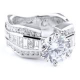 18K White Gold Wide Band Round Diamond Engagement Ring