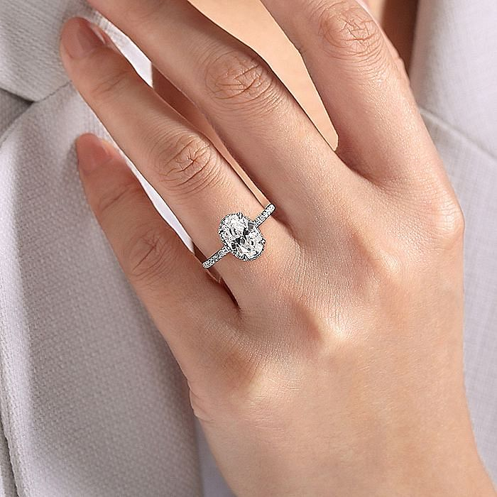 14K White Gold Allesia Oval Cut Hidden Halo Diamond Engagement Ring