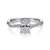 14K White Gold Campana Twisted Oval Natural Diamonds Engagement Ring