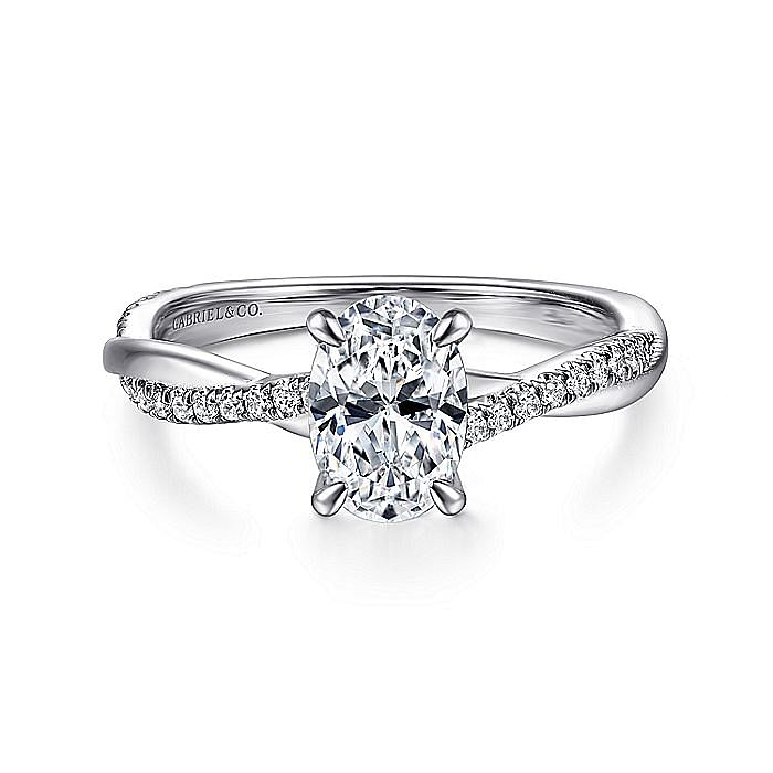 14K White Gold Campana Twisted Oval Natural Diamonds Engagement Ring
