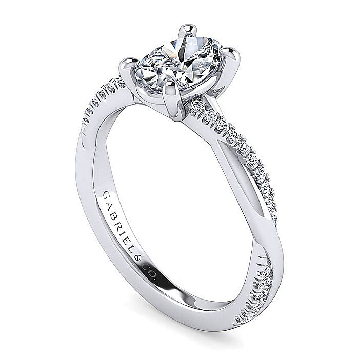 14K White Gold Campana Twisted Oval Natural Diamonds Engagement Ring