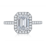 14K White Gold Halo Emerald Cut Diamond Engagement Ring