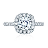 14K White Gold Cushion Halo Engagement Ring